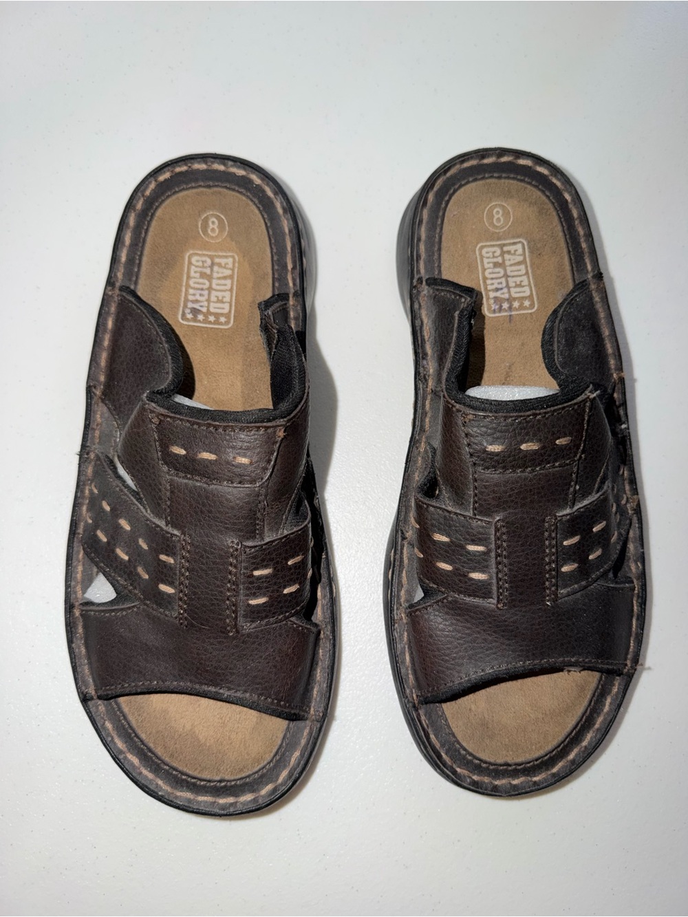 Faded Glory Men's Dark Brown Leather Slide Sandals